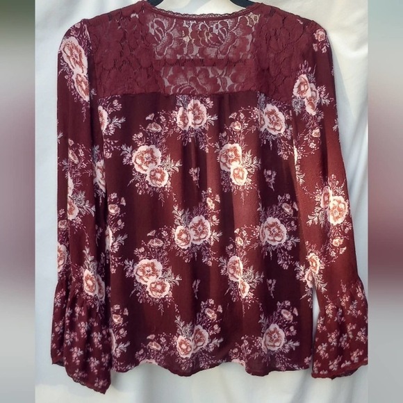 Large ALTARD STATE Flowy Top Blouse Lace Tassels floral Ruffled sleeve flower - Picture 10 of 11